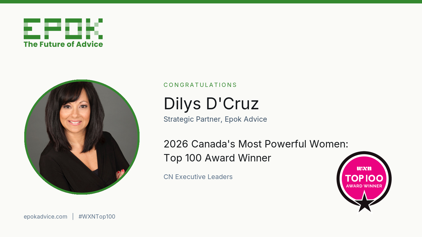 Dilys D'Cruz, Strategic Partner, Epok Advice, 2026 Canada's Most Powerful Women: Top 100 Award Winner